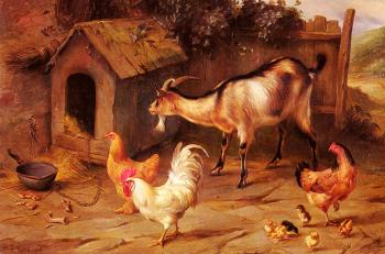 埃德加 亨特 Fowl Chicks And Goats By A Dog Kennel